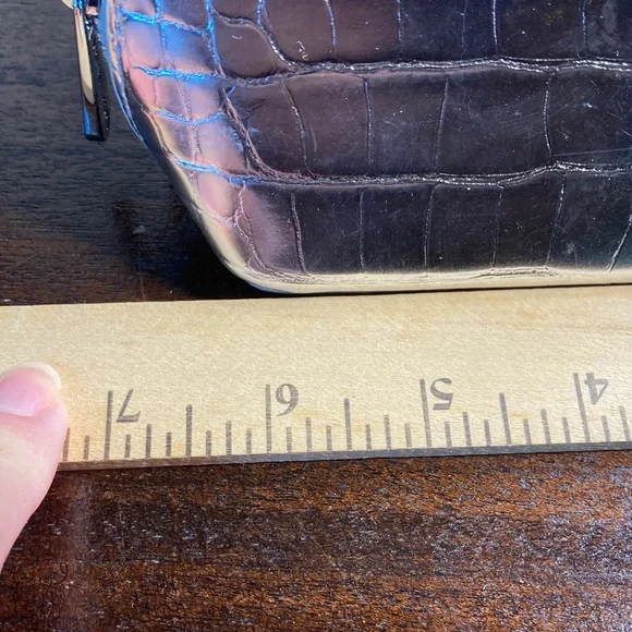 Michael Kors Metallic Silver Croc-Embossed Toiletry cosmetic Pouch - Picture 8 of 9